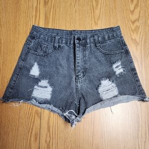 Girls Jean Shorts Distressed And Destroyed Black with Pockets Size Small  C120